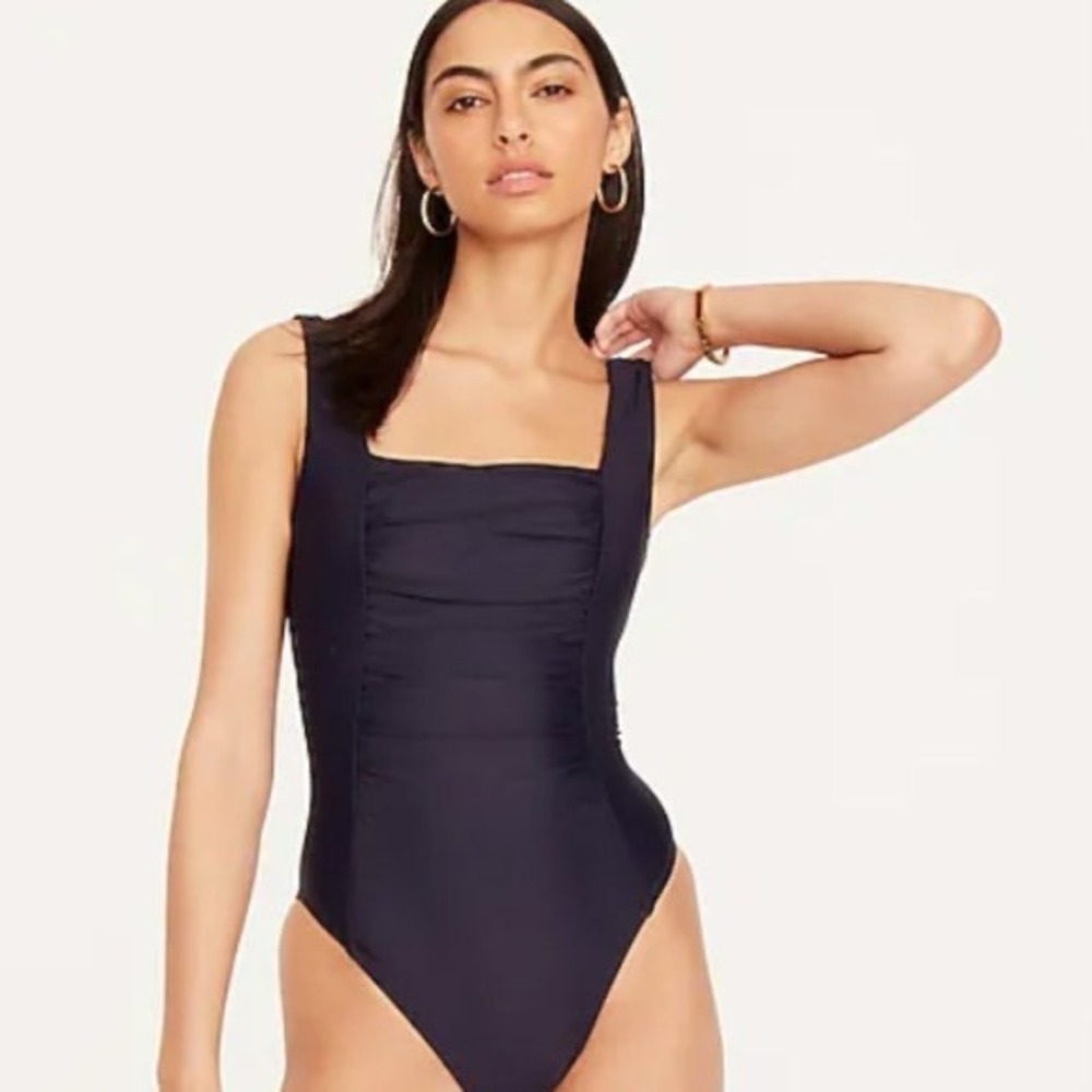 J Crew NWT Women's Ruched Square Neck One Piece Swimsuit Navy - Size 22